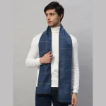 Luxury Blue Checked Winter Warm Wool Wrap Scarf