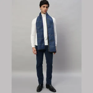 Luxury Blue Checked Winter Warm Wool Wrap Scarf - Image 4