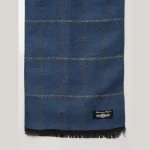 Luxury Blue Checked Winter Warm Wool Wrap Scarf - Image 5