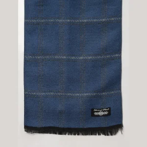 Luxury Blue Checked Winter Warm Wool Wrap Scarf - Image 5