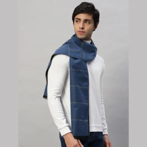 Luxury Blue Checked Winter Warm Wool Wrap Scarf - Image 3