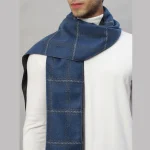 Luxury Blue Checked Winter Warm Wool Wrap Scarf - Image 6