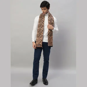 Luxury Brown Abstract Winter Wool Scarf - Image 4