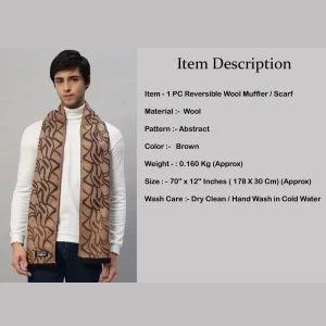 Luxury Brown Abstract Winter Wool Scarf - Image 7