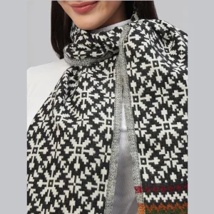 Luxury Grey Fair Isle Wool Scarves / Scarf - Image 5