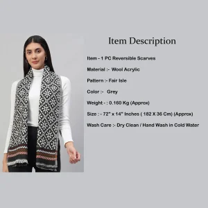 Luxury Grey Fair Isle Wool Scarves / Scarf - Image 7