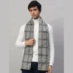 Men's Jaquard Weave Grey Checked Wool Reversible Scarf