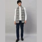 Men's Jaquard Weave Grey Checked Wool Reversible Scarf - Image 4