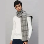 Men's Jaquard Weave Grey Checked Wool Reversible Scarf - Image 3
