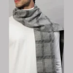 Men's Jaquard Weave Grey Checked Wool Reversible Scarf - Image 5