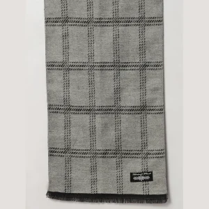 Men's Jaquard Weave Grey Checked Wool Reversible Scarf - Image 6