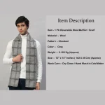 Men's Jaquard Weave Grey Checked Wool Reversible Scarf - Image 7