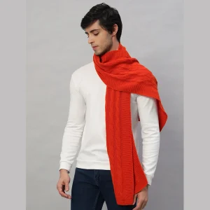 Men's Knitted Orange Soft Wool Scarf - Image 3