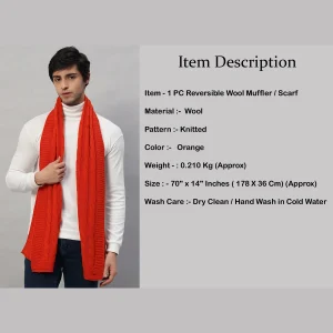 Men's Knitted Orange Soft Wool Scarf - Image 7
