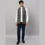 Men's Reversible Wool Muffler Black Floral Scarf - Image 3