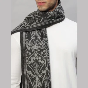 Men's Reversible Wool Muffler Black Floral Scarf - Image 5