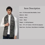 Men's Reversible Wool Muffler Black Floral Scarf - Image 7