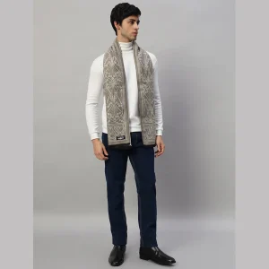 Men's Winter Beige Floral Soft Wool Scarf - Image 4