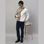 Men's Winter Beige Floral Soft Wool Scarf - Image 2