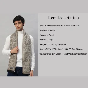 Men's Winter Beige Floral Soft Wool Scarf - Image 7