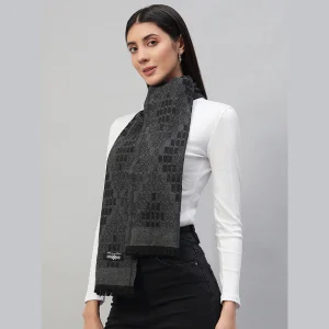 Neck Wrap Black Geometric Scarf For Women's - Image 3