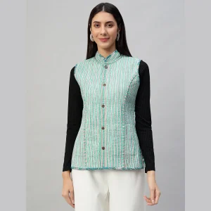 Reversible Green Cotton Quilted Floral Jacket - Image 10