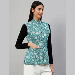 Reversible Green Cotton Quilted Floral Jacket - Image 4
