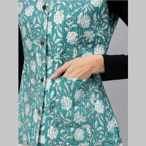 Reversible Green Cotton Quilted Floral Jacket - Image 6
