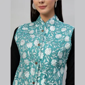Reversible Green Cotton Quilted Floral Jacket - Image 7