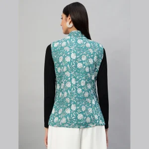 Reversible Green Cotton Quilted Floral Jacket - Image 8
