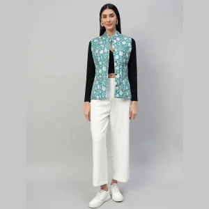 Reversible Green Cotton Quilted Floral Jacket - Image 9