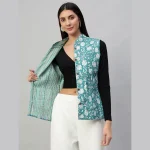 Reversible Green Cotton Quilted Floral Jacket