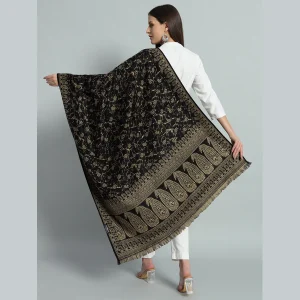 Stylish Black Paisley Wool Shawl 80"x40" - Image 7