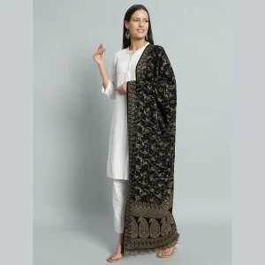 Stylish Black Paisley Wool Shawl 80"x40" - Image 4