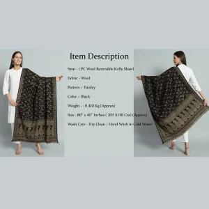 Stylish Black Paisley Wool Shawl 80"x40" - Image 8