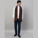 Super Soft Brown Wool Scarf Indian Made Floral Muffler - Image 4