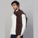 Super Soft Brown Wool Scarf Indian Made Floral Muffler - Image 3