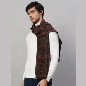 Super Soft Brown Wool Scarf Indian Made Floral Muffler - Image 3