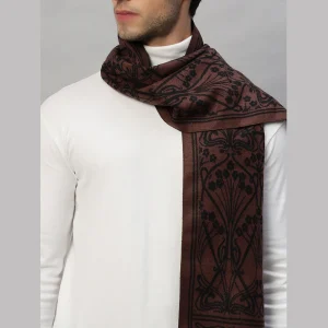 Super Soft Brown Wool Scarf Indian Made Floral Muffler - Image 5