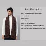 Super Soft Brown Wool Scarf Indian Made Floral Muffler - Image 7