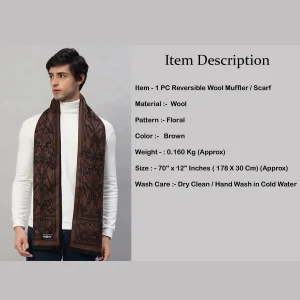 Super Soft Brown Wool Scarf Indian Made Floral Muffler - Image 7