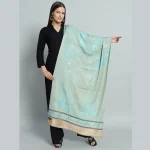 Turquoise Soft Wool Jamawar Deer Stole 80"x30" - Image 2