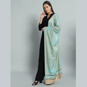 Turquoise Soft Wool Jamawar Deer Stole 80"x30" - Image 3