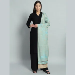 Turquoise Soft Wool Jamawar Deer Stole 80"x30" - Image 4