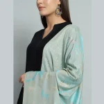 Turquoise Soft Wool Jamawar Deer Stole 80"x30" - Image 5