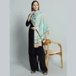 Turquoise Soft Wool Jamawar Deer Stole 80"x30"