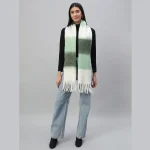 Warm Thick Cashmere Scarf Green Striped With Tassels - Image 3