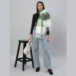 Warm Thick Cashmere Scarf Green Striped With Tassels - Image 2