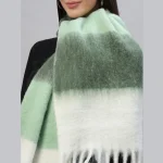 Warm Thick Cashmere Scarf Green Striped With Tassels - Image 5