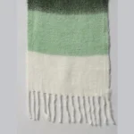 Warm Thick Cashmere Scarf Green Striped With Tassels - Image 6